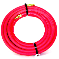 Made in U.S.A.  Expertly designed for maximum performance, the 1/4" Continental Red Air Hose delivers 200 PSI of power. Made with high-quality rubber, this industrial air hose is ideal for all lines and is compatible with portable and pneumatic tools. The coupled male x male fittings ensure secure connections, while the long ferrules and barb fittings provide added durability.  Contact us for alternative sizes, colors, lengths, and PSI to suit your needs.