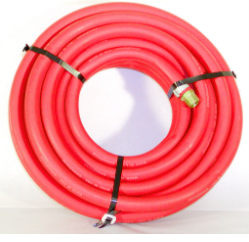 Made in U.S.A.  Expertly designed for maximum performance, the 3/4" Continental Red Air Hose delivers 200 PSI of power. Made with high-quality rubber, this industrial air hose is ideal for all lines and is compatible with portable and pneumatic tools. The coupled male x male fittings ensure secure connections, while the long ferrules and barb fittings provide added durability.  Contact us for alternative sizes, colors, lengths, and PSI to suit your needs.