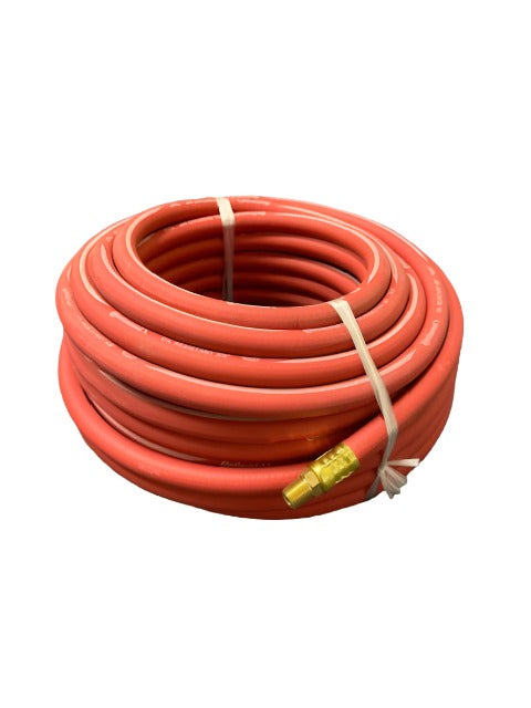 Made in U.S.A.  Expertly designed for maximum performance, the 3/8" Continental Red Air Hose delivers 250 PSI of power. Made with high-quality rubber, this industrial air hose is ideal for all lines and is compatible with portable and pneumatic tools. The coupled male x male fittings ensure secure connections, while the long ferrules and barb fittings provide added durability.