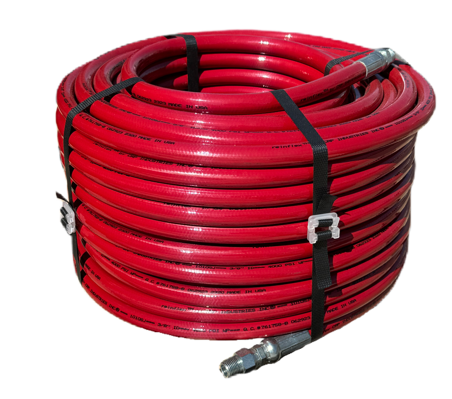 Made in U.S.A.  This 1/8" Hydro Jetter Hose is designed for use with high-pressure water jetting systems, delivering a maximum pressure of 10,000 PSI. Its durable construction and precise diameter make it ideal for clearing tough blockages and obstructions in drains, pipes, and sewer lines. Increase efficiency and reduce downtime with this high-quality hydro jetter hose.  Standard Assembly Male X Male Swivel NPT, but other thread configurations are available.