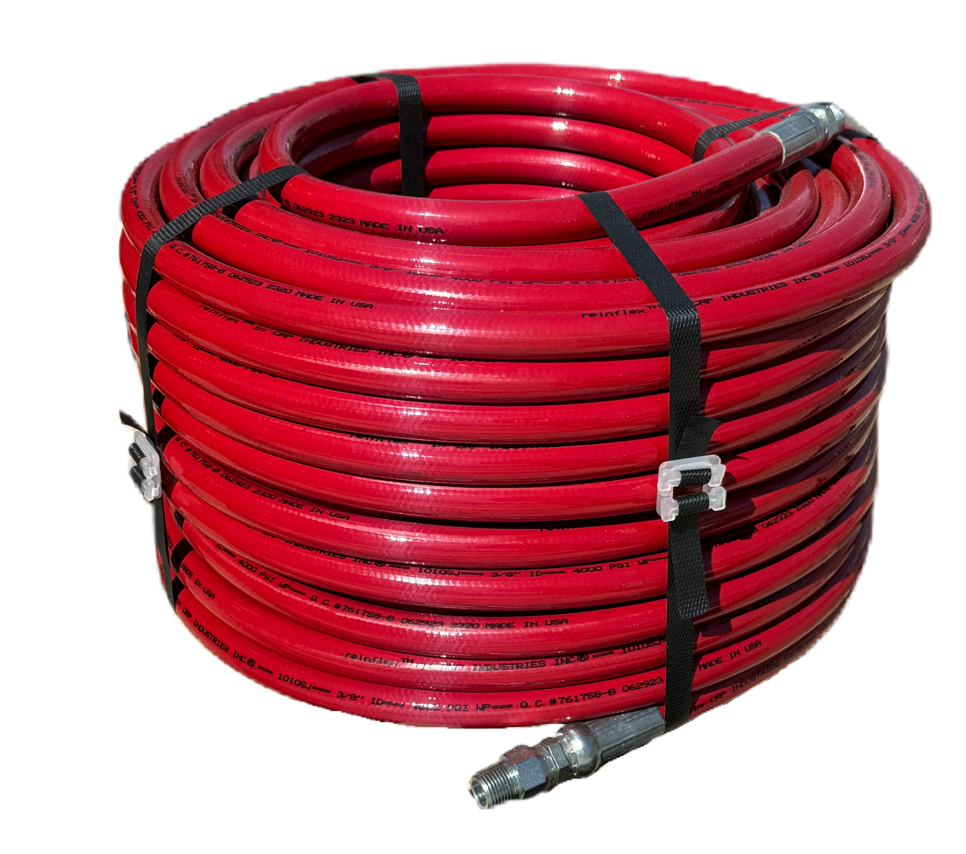 Made in U.S.A.  This 1/8" Hydro Jetter Hose is designed for use with high-pressure water jetting systems, delivering a maximum pressure of 10,000 PSI. Its durable construction and precise diameter make it ideal for clearing tough blockages and obstructions in drains, pipes, and sewer lines. Increase efficiency and reduce downtime with this high-quality hydro jetter hose.  Standard Assembly Male X Male Swivel NPT, but other thread configurations are available.